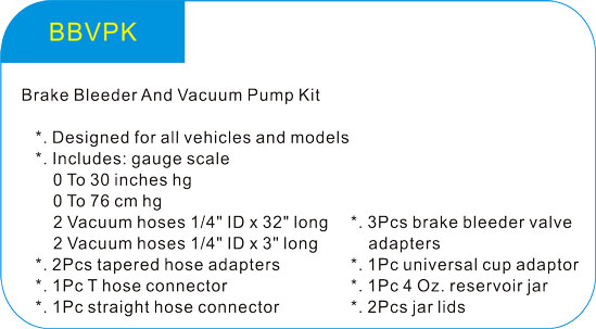Brake Bleeder And Vacuum Pump Kit