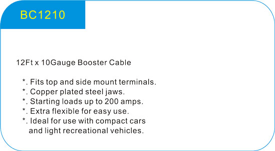  12Ft x 10Gauge Booster Cable