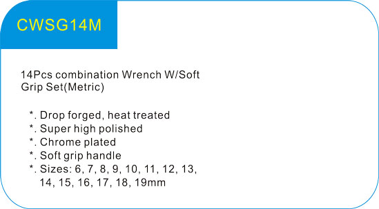  14Pcs Combination Wrench W/Soft Grip Set(Metric) 
